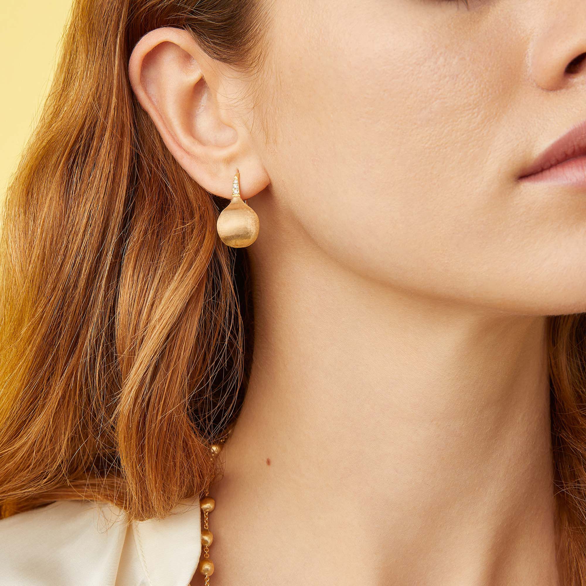 Marco Bicego Africa Boule Collection Yellow Gold and Diamond Medium French Wire Earrings